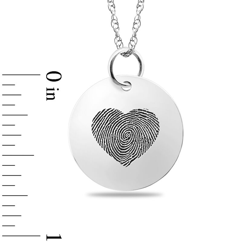 Round Pendant with Heart Fingerprint Design in Sterling Silver image number null